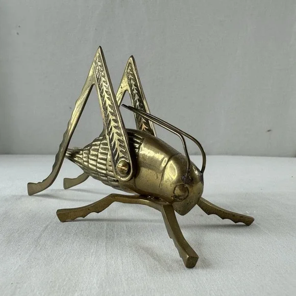 Vintage Solid Brass Cricket/Grasshopper Figurine Paperweight W/ Moveable Legs - Picture 1 of 10